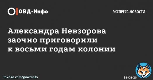 Суд заочно приговорил журналиста Александра Невзорова к&nbsp;восьми годам колонии из-за постов&nbsp;о&nbsp;российском ударе по&nbsp;родильному дому в&nbsp;Мариуполе и&nbsp;убийствах мирных жителей Бучи  Журналист покинул Россию еще до&nbsp;возбуждения уголовного дела