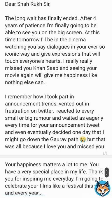 I wrote this message for SRK on the 24th January 2023. Pathaan was such an emotional and special experience. My love for this man will never fade away. I will love him Jab Tak Hai Jaan.