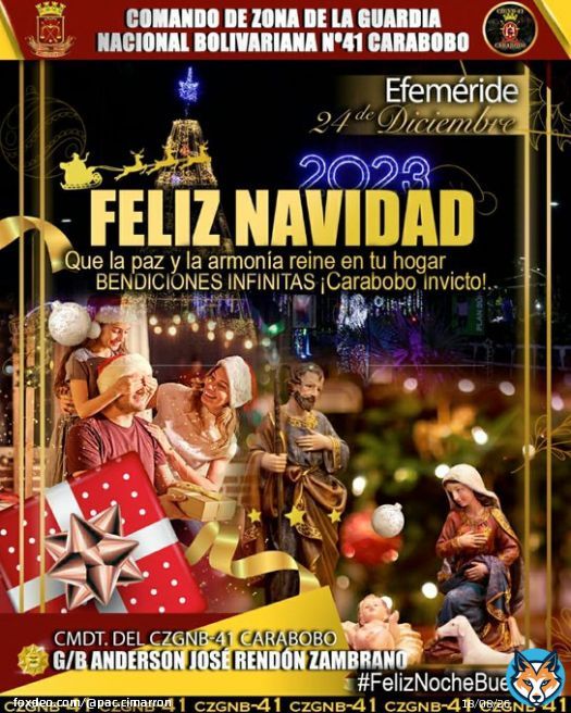 #24Dic || Desde la @GNB41_CARABOBO, le deseamos una Feliz Navidad para todo nuestro hermoso pueblo, que la paz y la armon&iacute;a reine en cada rinc&oacute;n de los  hogares de nuestra Patria.    &iexcl;Feliz Navidad y felices fiestas!  #NavidadEnFamilia .@PrensaFANB
