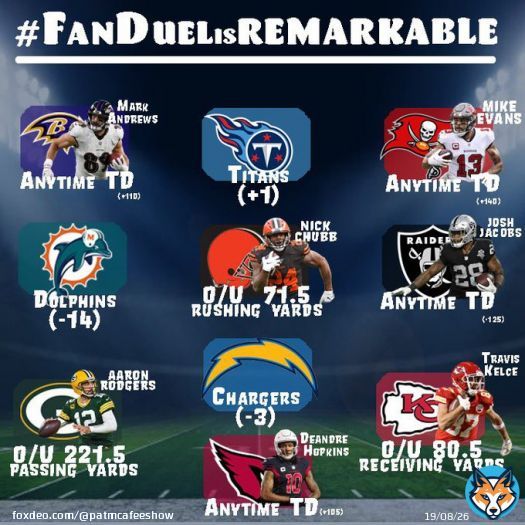 MERCH CONTEST GIVEAWAY   Pick your 3 favorite bets from the graphic below & TWEET THEM WITH #FanDuelisREMARKABLE   If all 3 hit..you&rsquo;ll be automatically entered to potentially win some merch   LETS HAVE A DAMN DAY