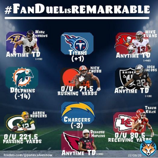 MERCH CONTEST GIVEAWAY   Pick your 3 favorite bets from the graphic below & TWEET THEM WITH #FanDuelisREMARKABLE   If all 3 hit..you&rsquo;ll be automatically entered to potentially win some merch   LETS HAVE A DAMN DAY