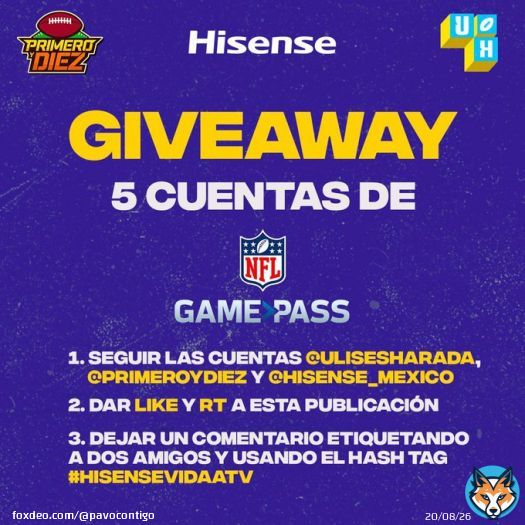 &iquest;Quieres una cuenta de #NFL Gamepass cortes&iacute;a de @Hisense_Mexico ? Vamos a regalar 5 Aqu&iacute; los detalles (el sorteo es el s&aacute;bado) #HisenseVIDAATV