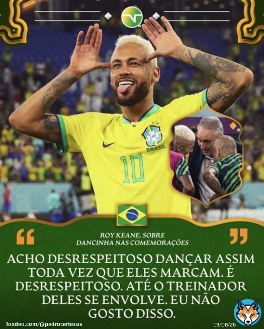 Tá falando isso porque se ele fosse dançar depois de toda vitória que teve pela Irlanda não teria rebolado nenhuma vez Porra de Roy Keane, gente