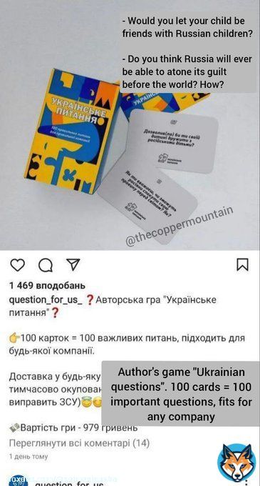 Ukrainians have created a game that is meant to encourage the nazification of those who are not nazified enough.   So, you draw a card and ask the question that is written.  @thecoppermountain