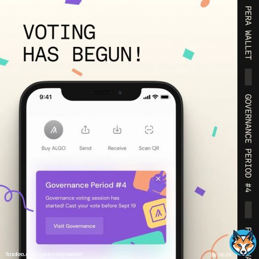 #Algorand Governance  Period 4 voting session has started!  We updated Pera's home screen so users can quickly locate @AlgoFoundation's Governance Portal   Place your vote on protocol changes before Sept 19. and earn $ALGO rewards