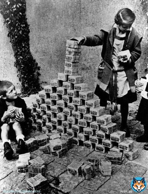 Children stacking up worthless paper money in Weimar Germany nearly 100 years ago  #Bitcoin fixes this