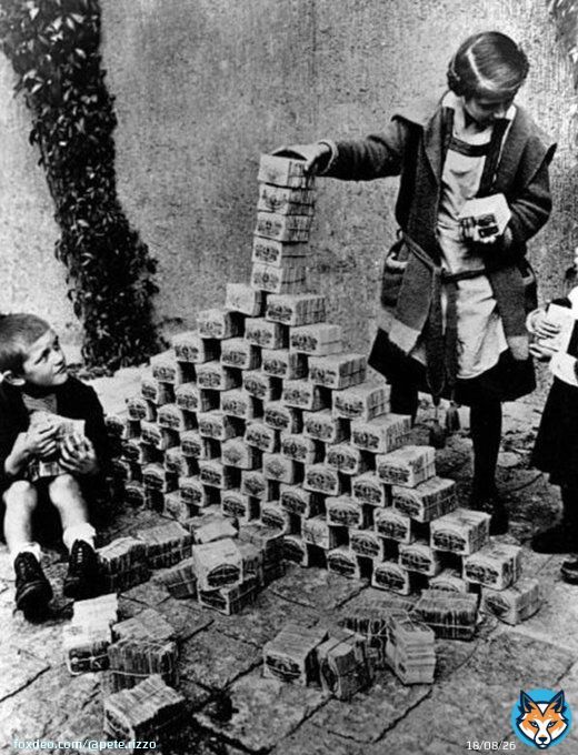 Children stacking up worthless paper money in Weimar Germany nearly 100 years ago  #Bitcoin fixes this