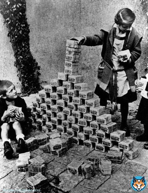 Children stacking up worthless paper money in Weimar Germany nearly 100 years ago  #Bitcoin fixes this