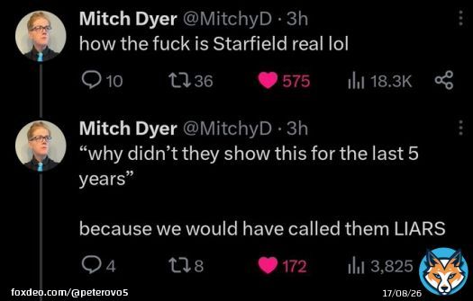 I love seeing game developers reaction to Starfield.  Shows you what Bethesda has managed to achieve