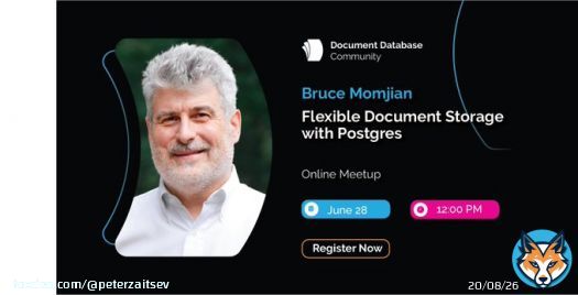 #PostgreSQL from a different angle: Bruce Momjian from @EDBPostgres is talking at @DocDatabaseCom about flexible document storage in Postgres and how you can use it as a #NoSQL document database. Don't miss out on this discussion:
