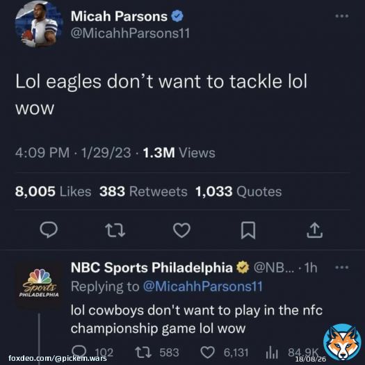 What a burn  NBC&rsquo;s social media crew roasted Micah Parsons and the Cowboys   #nfl #nfltwitter #nflfootball #nfldraft #americanfootball #quarterback #nflsunday #espn #nflmemes #sports #nflnetwork #nflnews #nflplayoffs #football #touchdown