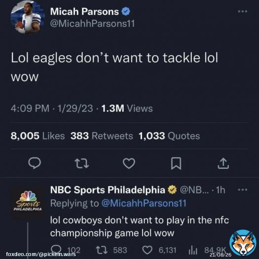 What a burn  NBC&rsquo;s social media crew roasted Micah Parsons and the Cowboys   #nfl #nfltwitter #nflfootball #nfldraft #americanfootball #quarterback #nflsunday #espn #nflmemes #sports #nflnetwork #nflnews #nflplayoffs #football #touchdown