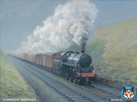 A British Railways class 4 freight train.  Oil on Canvas.  16' x 12'  #Railway #Rail #Train #Steam #Transportation