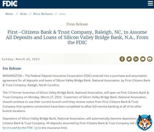 First Citizens Bank agrees to buy Silicon Valley Bank for $500 Million dollars, per the FDIC