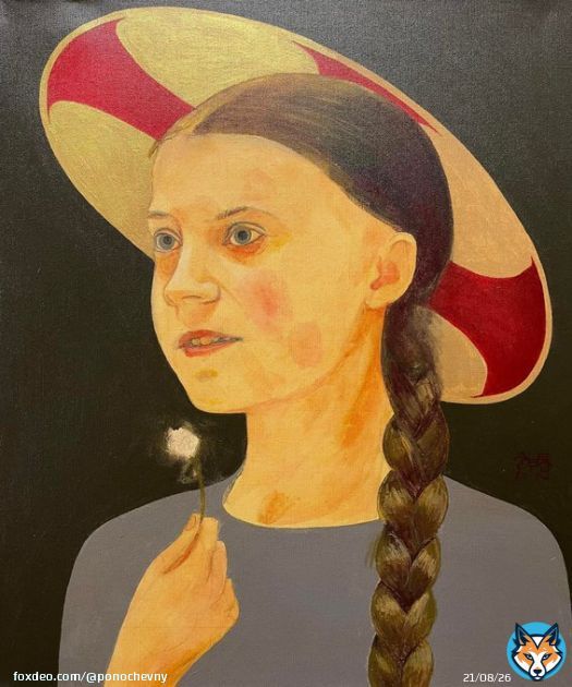Грета Тунберг приехала в Киев.  Алеша Ступин. Холст, масло, 50/60 см. Продается