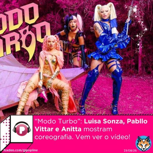 Prontos para #ModoTurboChallenge? @luisasonza, @pabllovittar e @Anitta divulgaram o v&iacute;deo de coreografia da m&uacute;sica &ldquo;Modo Turbo&rdquo; para o desafio de dan&ccedil;a no TikTok. Lu&iacute;sa postou o v&iacute;deo das tr&ecirc;s dan&ccedil;ando, gravado nos bastidores do clipe. Vem ver: