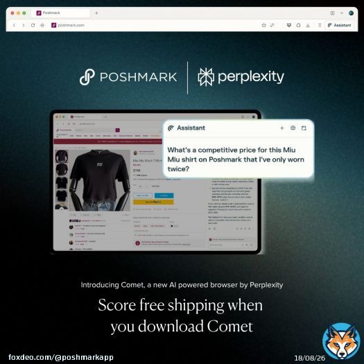 Shop smarter not harder. @poshmark has teamed up with @perplexity_ai new Comet Assistant to make shopping and selling on Poshmark smarter, faster, and a little more fun. Think less scrolling, more “omg, that’s the one.” Offer valid only for purchasesmade via the CometShow more