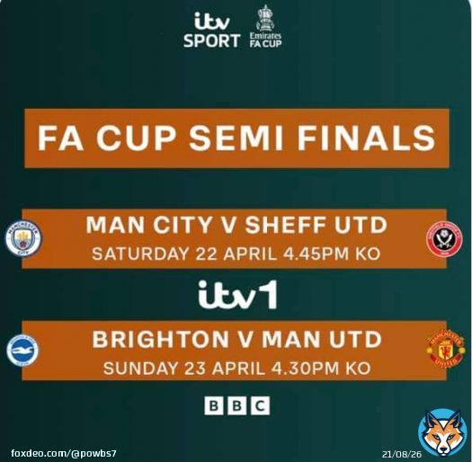 Live #FACup #football  @itvfootball  @ManUtd  @OfficialBHAFC  @SheffieldUnited  #ManCity