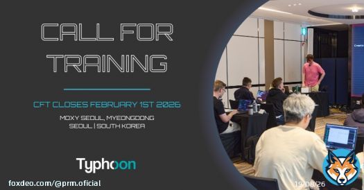 Join an elite lineup of trainers and teach the next generation of hackers at the best offensive security event in Asia. Submit your talk today at:TyphoonCon 2026 Call for TrainingFrom typhooncon.com