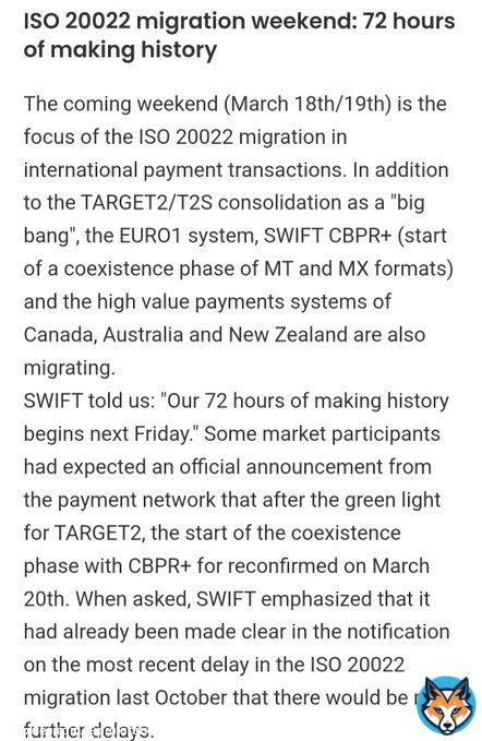 Bitcoin & Ethereum investors you may want to read this report. The next 72 hrs will be historic for currency in all forms that will need intrinsic value in order to be utilized on Blockchain or any digital platform.   ISO-20022   Basel 4  Comex 5