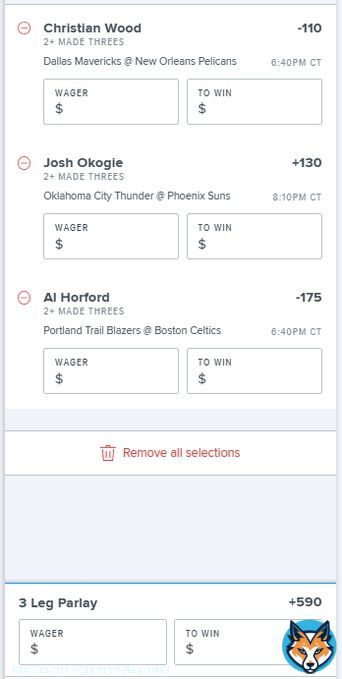 NBA: 3/7 3pt Parlays  Ladders in discord  DM for free discord link EVERYDAY RECAPPED  Wood/Okogie/Horford 2+3pt: (+590) 0.4u Wood/Horford 3+3pt: (+1109) 0.2u Wood 3+3pt/Horford 4+3pt: (+2565) 0.15u  #NBA #GamblingTwitter