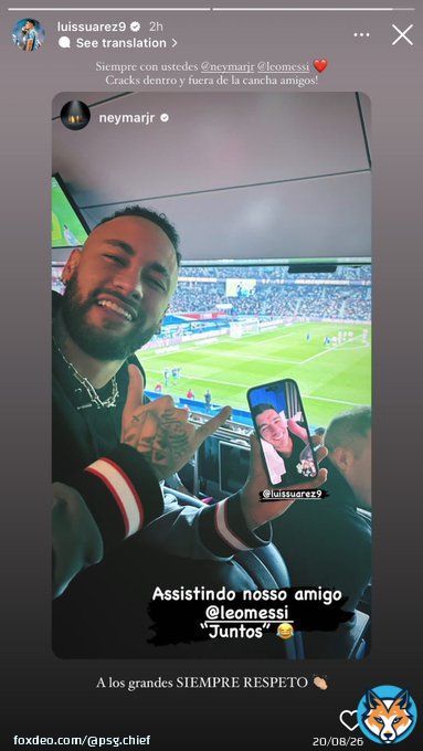 | Luis Suarez on IG story :  &ldquo;Always with you #LeoMessi & @neymarjr . Cracks on and off the pitch friends. To the greats ALWAYS RESPECT  &ldquo;