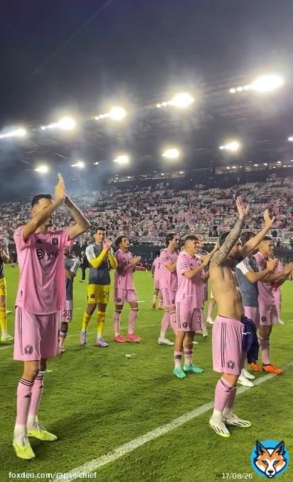 | Leo Messi & his Inter Miami teammates greeting the fans after the game. He's giving the Inter Miami fans what the PSG Ultras were craving for