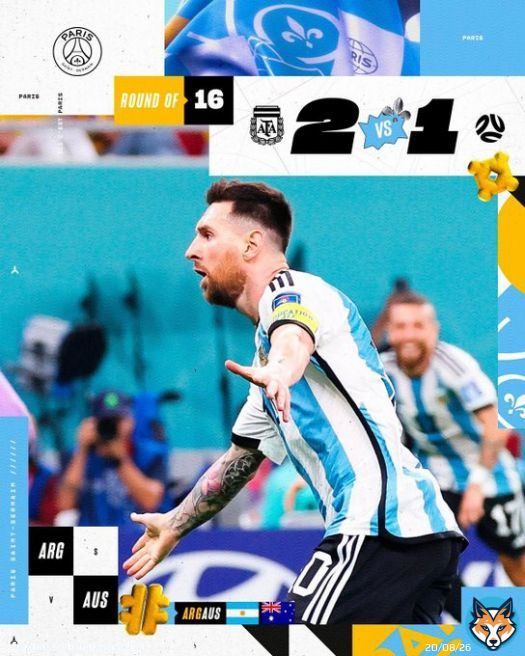 On their way to the quarter-finals of the World Cup for Leo Messi and @Argentina after their win against Australia!    2  1  - #ARGAUS   #????????????????????????????????????????????????????????????????