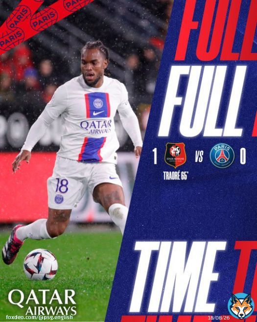 End of the match, the Parisians lose to Rennes.   #SRFCPSG I 1-0