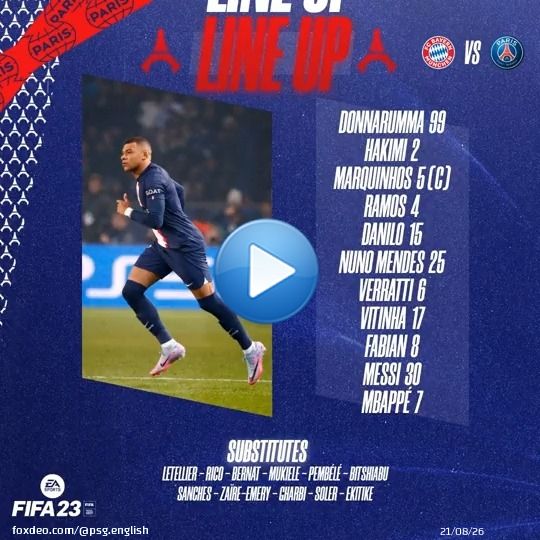 The Parisian starting lineup for the Champions League round of 16 2nd leg!   #FCBPSG I @EASPORTSFIFA