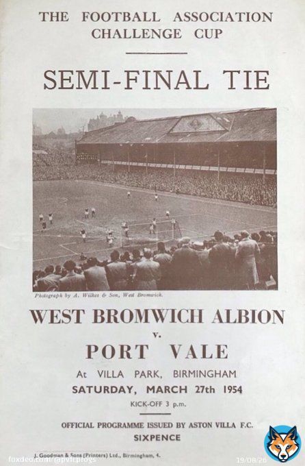 #OnThisDay 27/3/54 PORT VALE  1 Leake WEST BROM  2  Vales biggest game in their history ended in heartbreak, with defeat in the FACup Semi Final at Villa Park. Albert Leake scored for the Valiants but in the end they lost to a dubious penalty. Att 68,221 #portvale #pvfc
