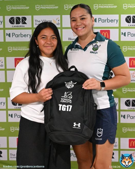 Next gen Some of our NRLW girls were on hand to present our Tarsha Gale Cup and Lisa Fiaola Cup squads with their kit ahead of their season kicking off this weekend.  #WeAreRaiders #NRLW