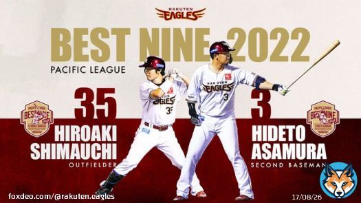 浅村栄斗選手、島内宏明選手がパ・リーグ ベストナイン賞を受賞しました！  浅村選手は二塁手部門で2年ぶり6回目 島内選手は初受賞です  もちろん記念グッズも発売 詳しくはこちら  #RakutenEagles