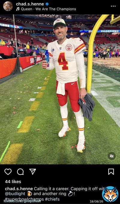 #Chiefs QB Chad Henne retires a Super Bowl champ&hellip; Bud Light in hand