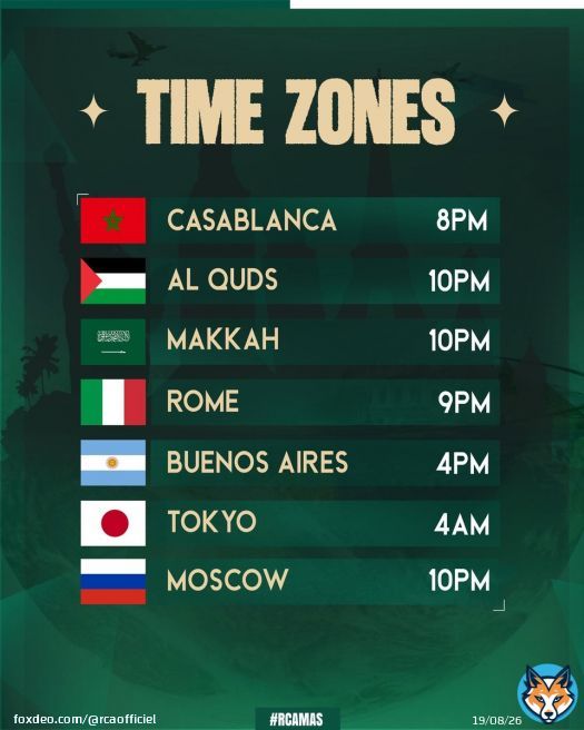 Kick-off times worldwide  #RCAMAS