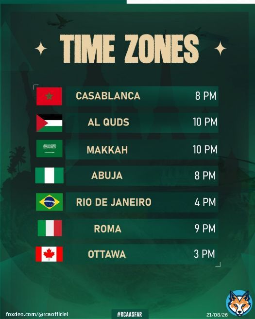 From Casablanca to the world  Here’s tonight’s #MatchTime  #RCAASFAR  Tell us where you’ll be cheering on the Eagles !