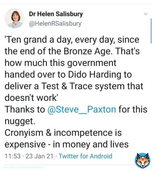 Thank you @Steve__Paxton   &pound;10,000 a day back to the end of the Bronze age.  That's how much @Conservatives spent on Track and Trace, To fail.  The shareholders made plenty though.  #nhsstrikes #ToryCorruption