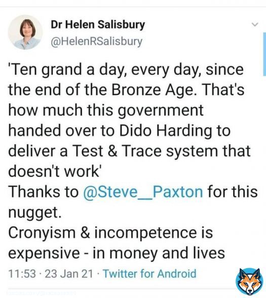 Thank you @Steve__Paxton   &pound;10,000 a day back to the end of the Bronze age.  That's how much @Conservatives spent on Track and Trace, To fail.  The shareholders made plenty though.  #nhsstrikes #ToryCorruption