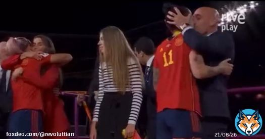 Outrage As Spanish FA President Kisses Female Player On The Lips During Awards  Spanish women's soccer star Jenni Hermoso was uncomfortable after Spanish FA president Luis Rubiales kissed her on the lips following Spain's World Cup victory.  Full Stotory