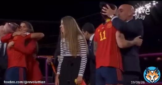 Outrage As Spanish FA President Kisses Female Player On The Lips During Awards  Spanish women's soccer star Jenni Hermoso was uncomfortable after Spanish FA president Luis Rubiales kissed her on the lips following Spain's World Cup victory.  Full Stotory