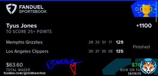 13U TYUS JONES OVER 14 -110  13U BOOKER OVER 25.5p -125  6u suns +2 -115  5u kyrie over 24.5p -122   4-0 SWEEP . EZZZZ $$$$ MARCH WE ALREADY +67U  & cash the +1100 beamer . #GamblingTwitter #fanduel