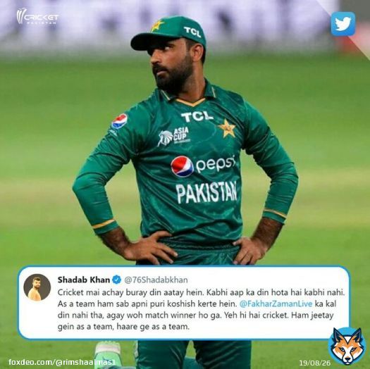 Absolutely yes!  He is Champion, He is fighter & also a game changer. #FakharZaman #PAKvIND #INDvsPAK2022  #AsiaCupT20  'Shadab'