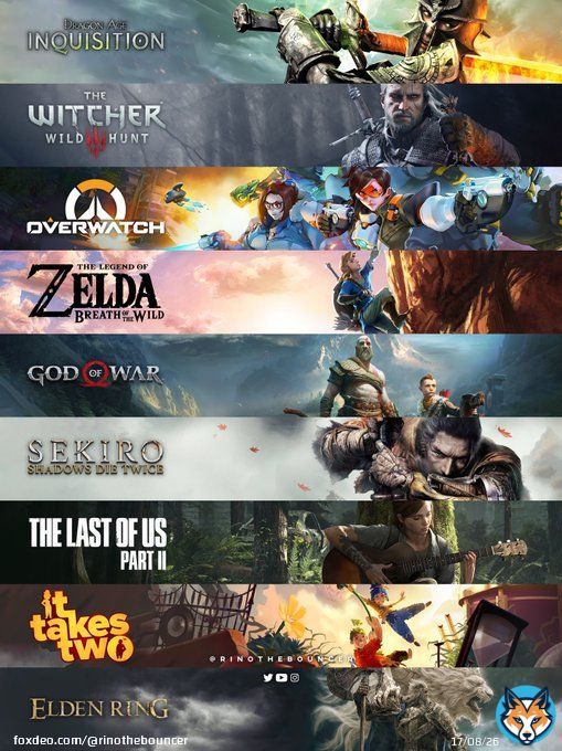 Game of the Year winners from every show of the last 9 years @thegameawards  2014: Dragon Age: Inquisition 2015: The Witcher 3: Wild Hunt 2016: Overwatch 2017: Zelda: Breath of the Wild 2018: God of War 2019: Sekiro: Shadows Die Twice 2020: The Last of Us &ndash; Part&hellip;