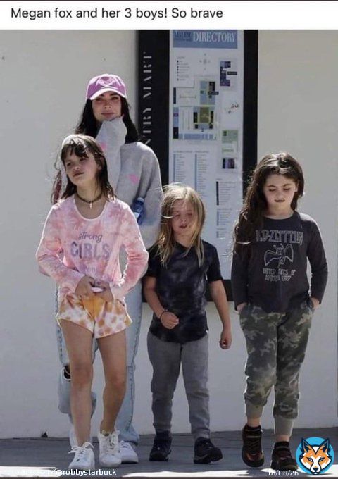 These are Megan Fox&rsquo;s sons. We used to live in the same gated community and our kids played at the park. I saw 2 of them have a full on breakdown saying they were forced by their mom to wear girls clothes as their nanny tried to console them. It&rsquo;s pure child abuse. Pray for them.