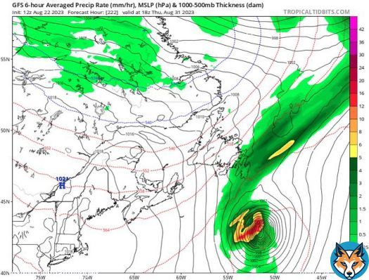 Latest 12Z deterministic model runs from the GFS & GDPS now show a right turn, moving #Franklin out to sea before it makes it to land in Canada.  This is a reminder NOT to trust major forecast models this far in advance. LARGE variations happen run to run at this lead time.