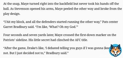 Drake Maye called his own number on the game-sealing naked. It wasn't called a naked and nobody in the huddle knew. Madness.