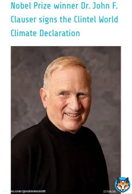PHYSICS NOBEL PRIZE 2022 SIGNS CLIMATE DECLARATION: THERE IS NO CLIMATE EMERGENCY ‐ CLAUSER & a global network of over 1,609 scientists and professionals has prepared this urgent message:  Natural as well as anthropogenic factors cause warming  The geological archive reveals that&hellip;&nbsp;Show more