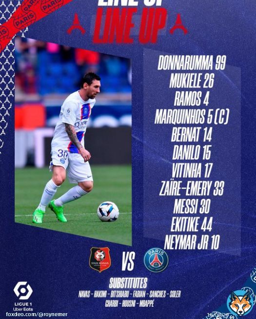 Copa America, Finalissima and World Cup winner Lionel Messi starts for PSG.