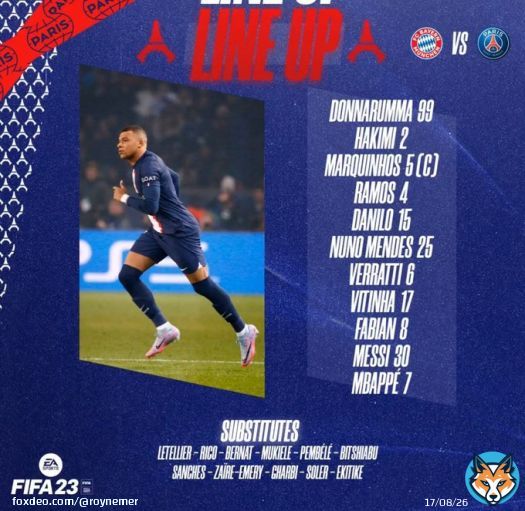 Lionel Messi starts for PSG vs. Bayern Munich in the Champions League.