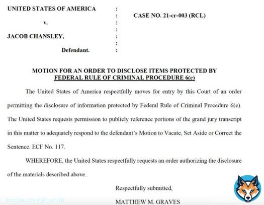 Intriguing: In response to QAnon Shaman Jacob Chansley's motion to vacate his guilty-plea conviction in light of allegedly exculpatory video Tucker Carlson ran, Govt seeks to disclose certain info about the Shaman elicited before his grand jury.
